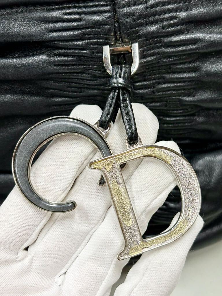 Christian Dior クリスチャンディオール カレーニナ プリーツ シャーリング ハンドバッグ ボストンバッグ ブラック×レザー の画像8