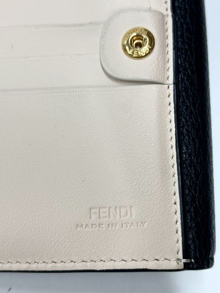 FENDI フェンディ ピーカブー セレリア ロゴ 二つ折り財布 ブラック レザー レディース 箱付き_画像8