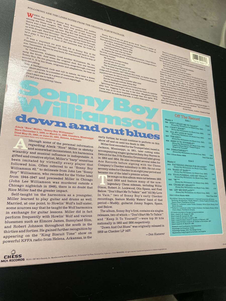 US美盤/ Sonny Boy Williamson /Down And Out Blues/ サニー・ボーイ・ウィリアムスン LPレコードの画像2
