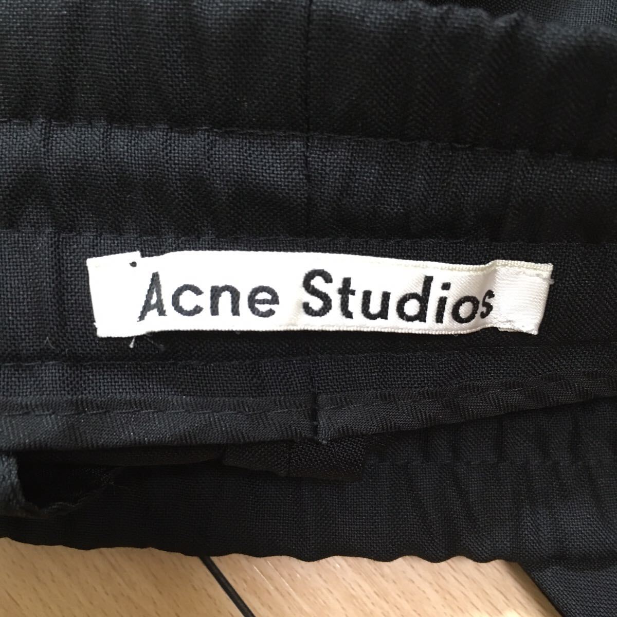 極美品★アクネストゥディオズ パンツ モヘア混 ゴムウエスト ドローストリング スラックス Acne Studios ブラック 黒 春夏秋 48 L位 A563_画像6