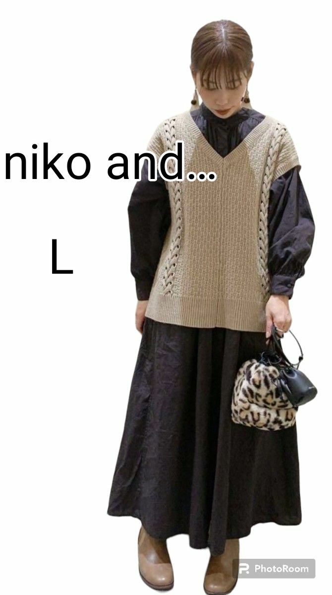 【タグ付き】niko and… 洗えるアミアミケーブルニット オフホワイト    Lサイズ