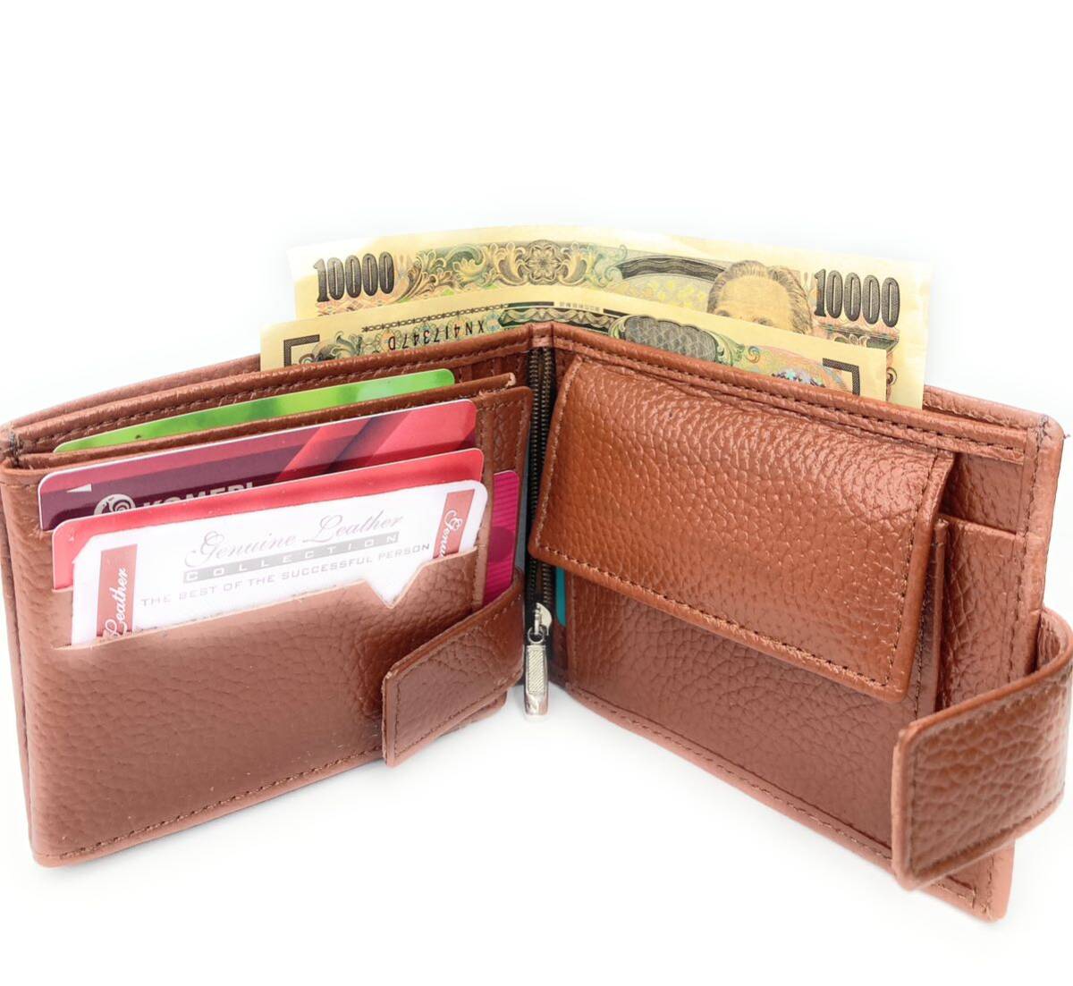 メンズ二つ折り財布、本革財布、小銭入れ付き、大容量、二つ折りレザー財布、17枚のカードホルダー。（12x9.5x2cm）重量 87gm