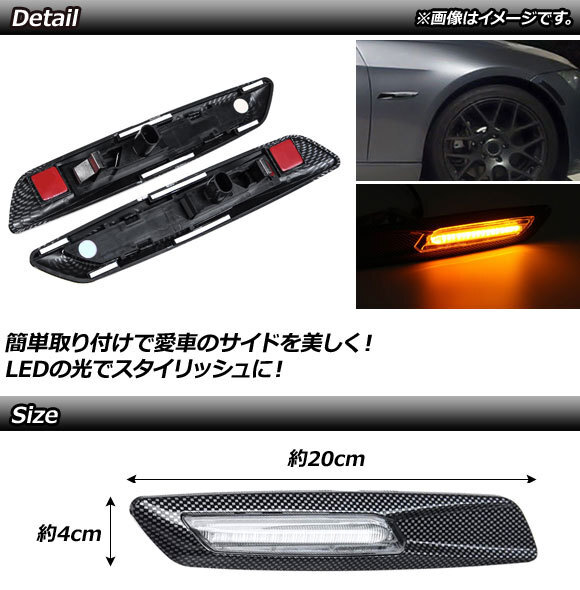 LEDサイドマーカー BMW 5シリーズ E60,E61 2003年08月～2012年09月 ブラックカーボン クリアレンズ 入数：1セット(2個) AP-LL192-BKC-CL_画像2