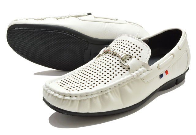新品 ウィルソン 8804 白 25.5cm メンズスリッポンシューズ メッシュビットデッキシューズ ビットローファー 紳士靴 軽量 Wilson 靴の画像1