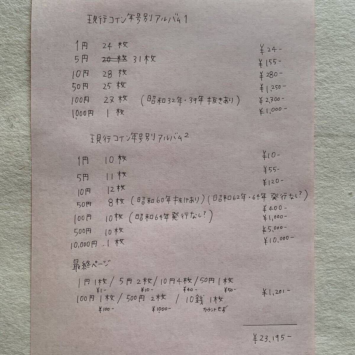 現行コイン年号別アルバム 2冊 23,195円 / 10,000円 銀貨 1,000円 銀貨 東京オリンピック 記念硬貨 コインアルバム まとめて_画像2