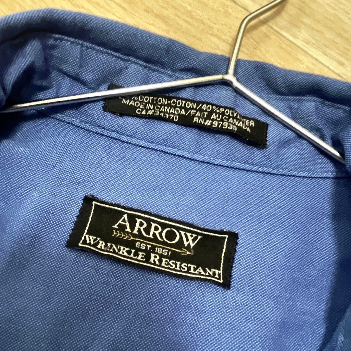ARROW　カナダ製　90s　ワークシャツ　XL　ブルー　長袖　ロゴ　USA古着