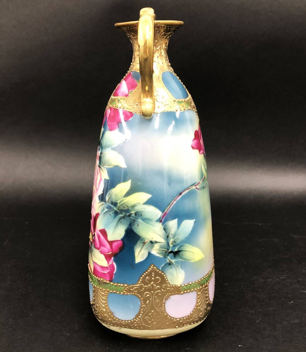 413[ rare goods ]1891~1915 year Old Noritake gold . on both ear ornament . vase antique Vintage flower base Meiji era Taisho era NIPPON