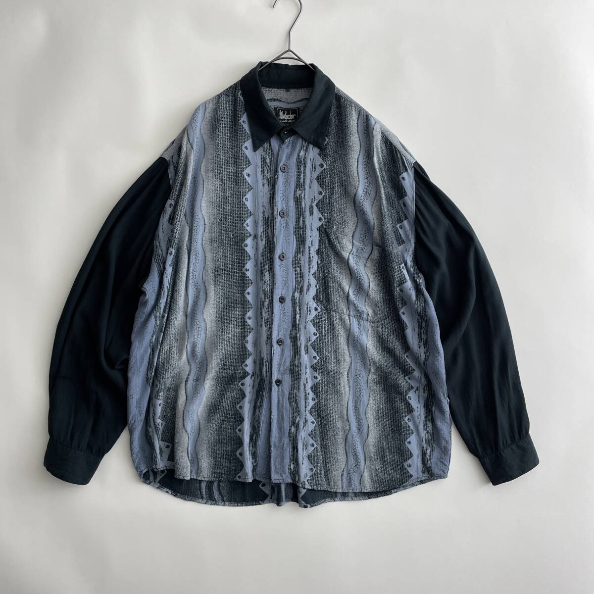 VINTAGE SHIRT size/42 ヴィンテージ古着 長袖 シャツ 総柄 バイカラー 大きめ ビッグシルエット オーバー_画像1