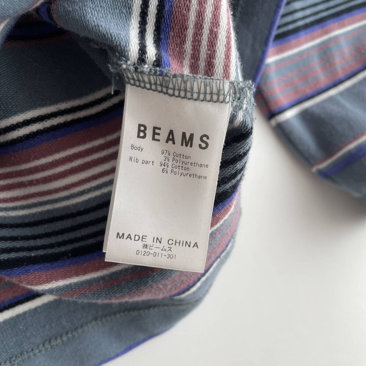 BEAMS size/XL (f) ビームス 大きめ クルーネック 長袖 Tシャツ ロンT スウェット ボーダー マルチカラー ブルー ピンク ビッグ ワイドの画像10