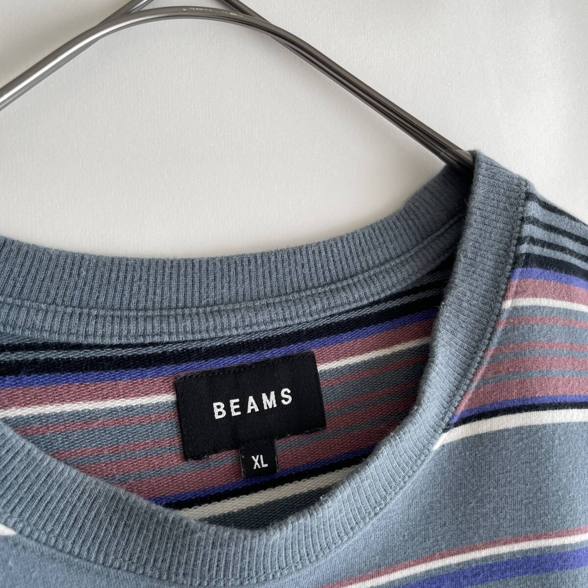 BEAMS size/XL (f) ビームス 大きめ クルーネック 長袖 Tシャツ ロンT スウェット ボーダー マルチカラー ブルー ピンク ビッグ ワイドの画像5