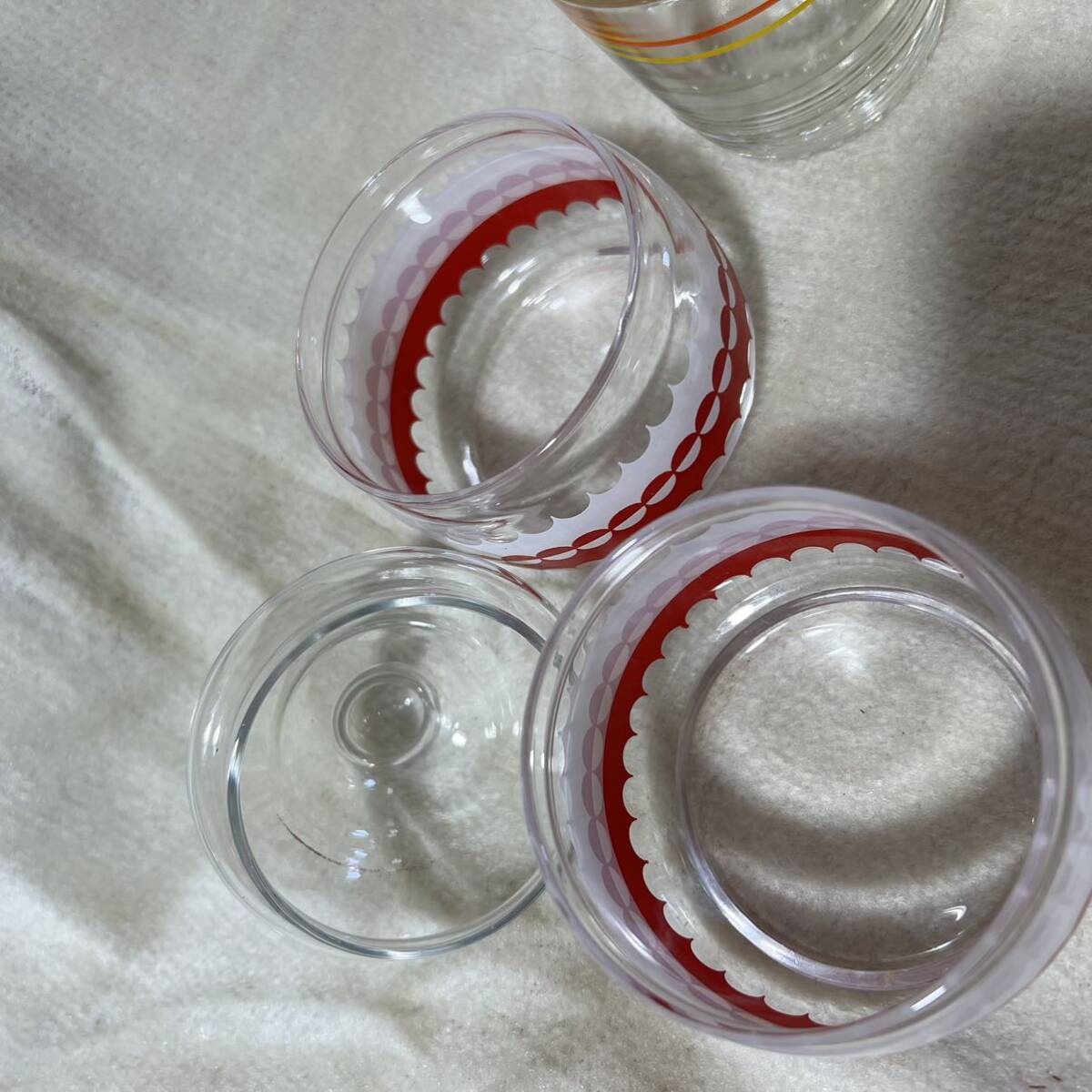 C760 昭和レトロ ガラスコップ キャンディポット 2段 アデリアガラス 石塚硝子 全部で3点セット_画像4