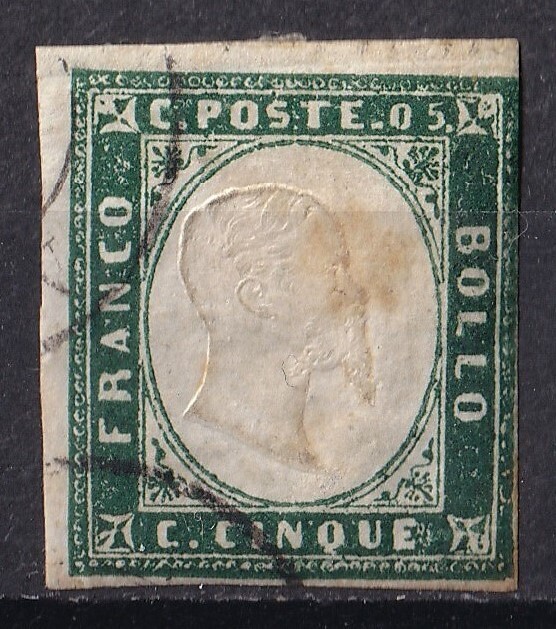 1855/63年イタリア サルディーニャ州 エマニュエル2世切手 5c (1)_画像1