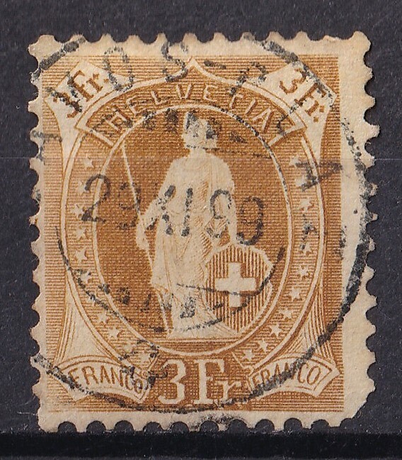 1882年スイス ヘルベティア(Standing Helvetia)切手 3Frの画像1