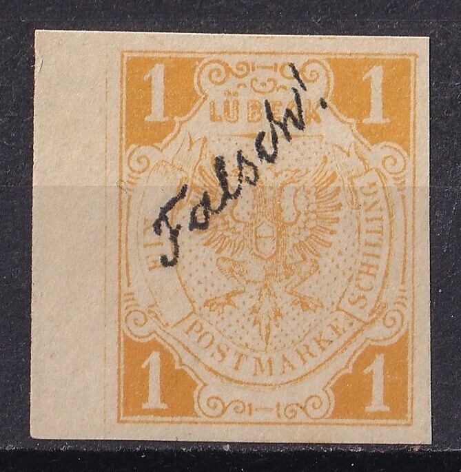 旧ドイツ リューベック州 紋章図案切手 1s (レプリカ)_画像1