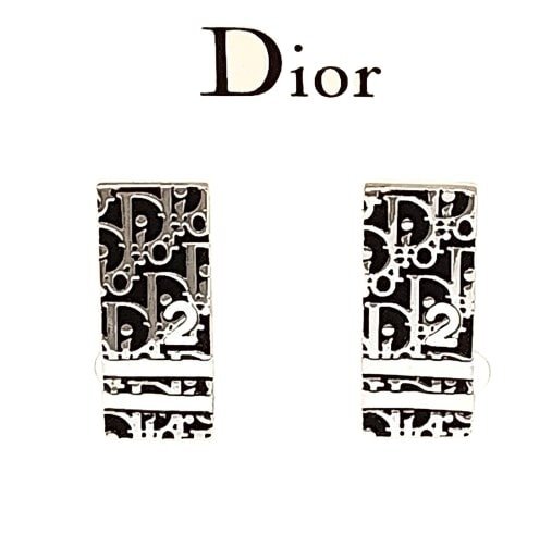 Dior ディオール NO.2 ナンバー2 イヤリング プレート トロッター メタル ブラック/シルバー クリスチャンディオール fe ABA3_画像1