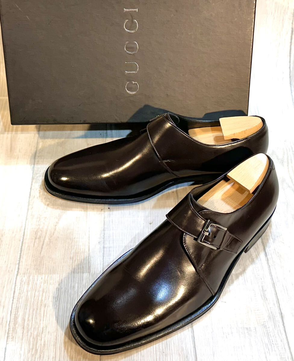 [ не использовался ]GUCCI Gucci *26.5cm 41.5 E*monk ремешок простой tu натуральная кожа кожа обувь бизнес обувь платье обувь Italy производства мужской подпалина чай 