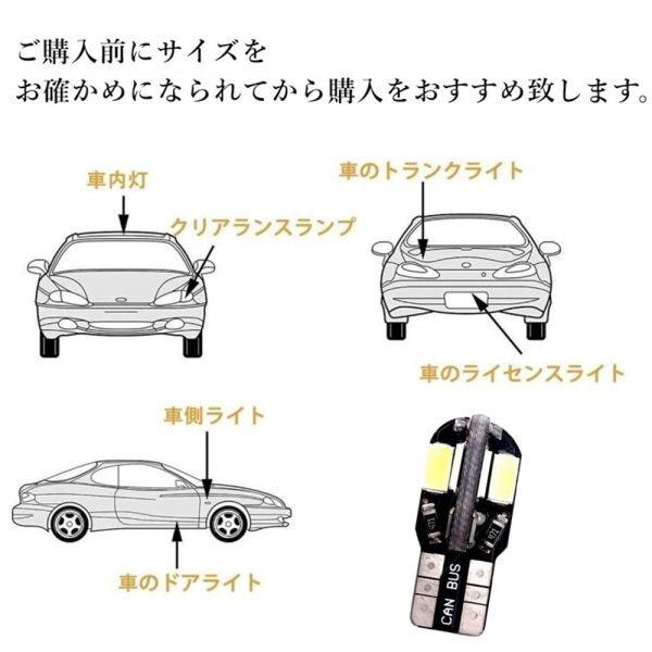 T10 T16 LED バルブ ナンバー灯 ルームランプ ポジションランプ バックランプ ウェッジ 8SMD 5730 12V 高輝度 ホワイト 白 10個 La17_画像7