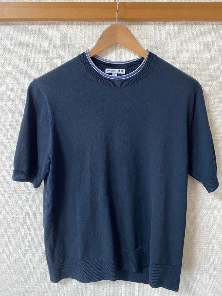 UNIQLO JWアンダーソン リネンブレンドクルーネックセーター（半袖） NAVY