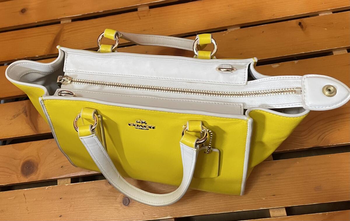 美品　COACH☆ ミニ クロスビー カラーブロック レザー 2way トートバッグ　35324 ☆ イエロー_画像7