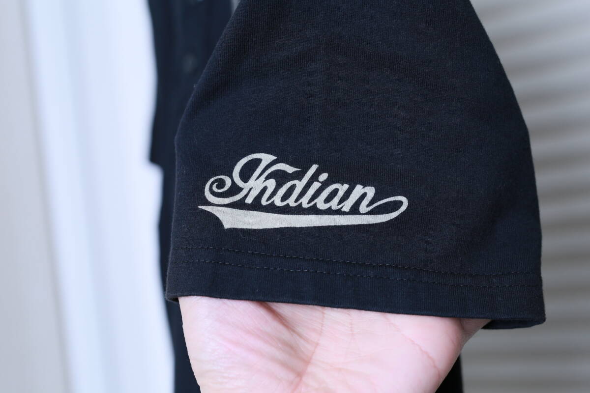 ★Indian Motocycle インディアンモトサイクル 刺繍プリントワッペン加工半袖ポロシャツ　古着ユーズド男性メンズ服M黒ブラック中古_画像6