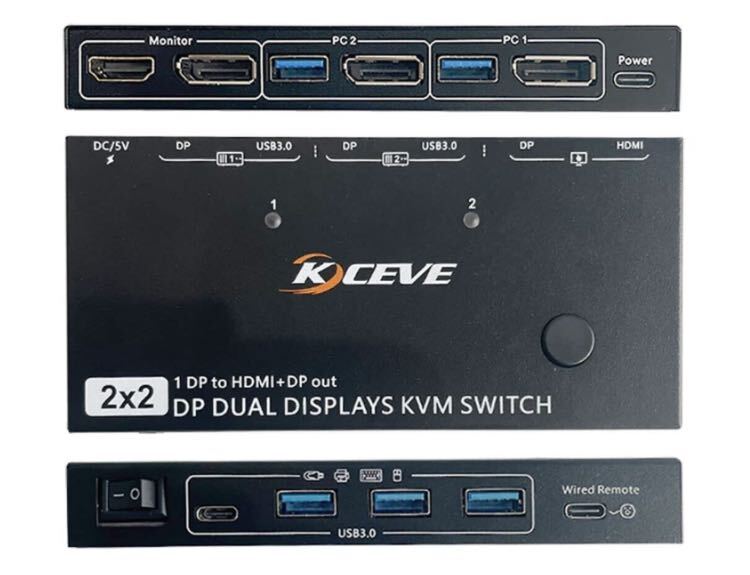 KCEVE 2 x 2 DP デュアルディスプレイ KVMスイッチ USB 3.0モデル KVM212DH_画像4