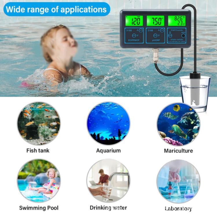 7 in 1 water quality tester multi pala meter water quality total pH/ORP/EC/CF/PPM/ temperature / humidity wall mount online water quality monitor electrode Probe attaching US plug 