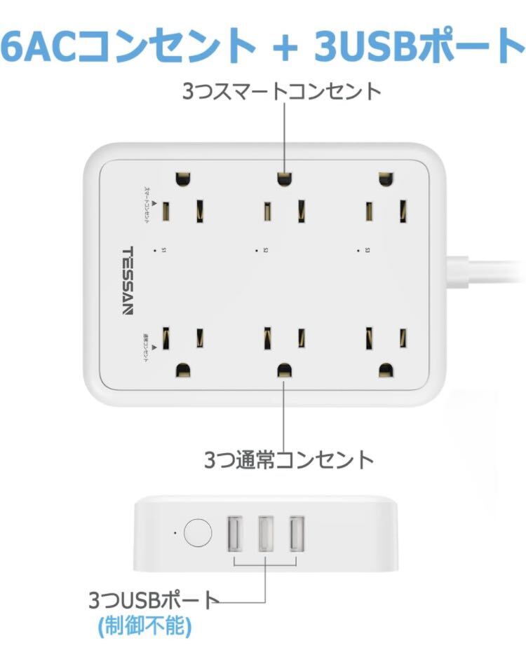 スマートプラグ TESSAN スマートコンセント 通常AC口 3つUSBポート 節電タップ タイマー コンセントWiFi 遠隔操作 Alexa Google Home 対応_画像7