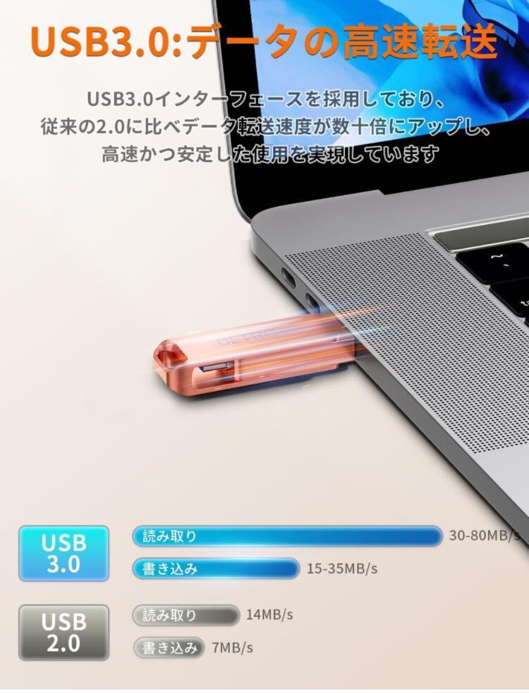 DETROVA USBメモリ 512GB 2IN1 USB3.0＆Type-C 大容量 フラッシュメモリ 外付け 容量不足解消 小型 360度回転式 Mac Windows PC Pad対応_画像5