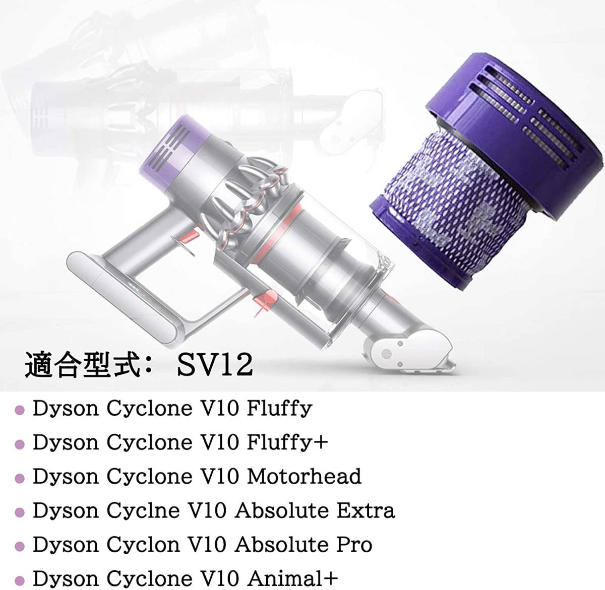 (B) ダイソン Dyson V10 アジア版 SV12 シリーズ用 互換 交換用 掃除機フィルター 洗濯可能 2個セット_画像4