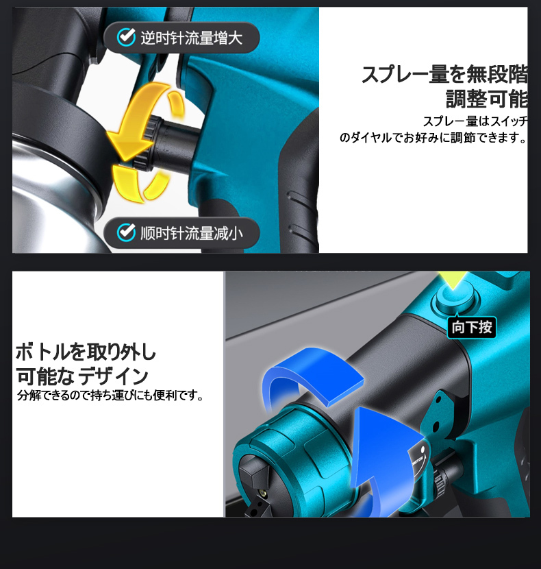 (B) マキタ makita 互換 スプレーガン エアーガン 充電式 塗装 コードレス 18V 14.4V バッテリー 対応 の画像6