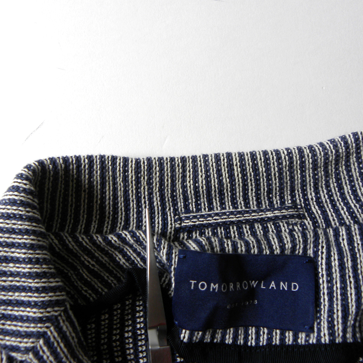 トゥモローランド TOMORROWLAND イタリア製ゼニア系列dondi jersey社コットン使用ストライプ柄アンコンジャケット 46 ネイビー m0322-8_画像7