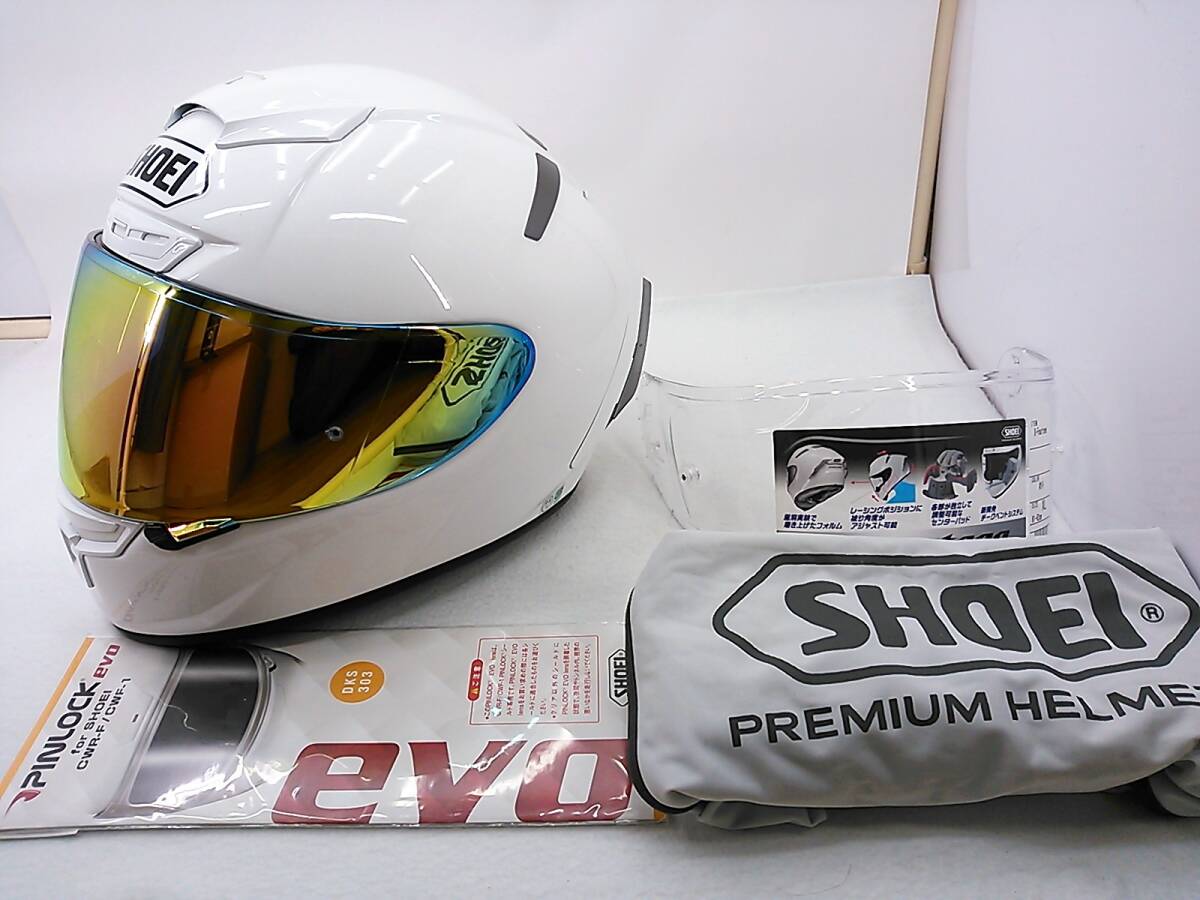 【送料無料】美品 SHOEI ショウエイ X-Fourteen X-14 ホワイト XLサイズ ミラーシールド付き フルフェイスヘルメット_画像1