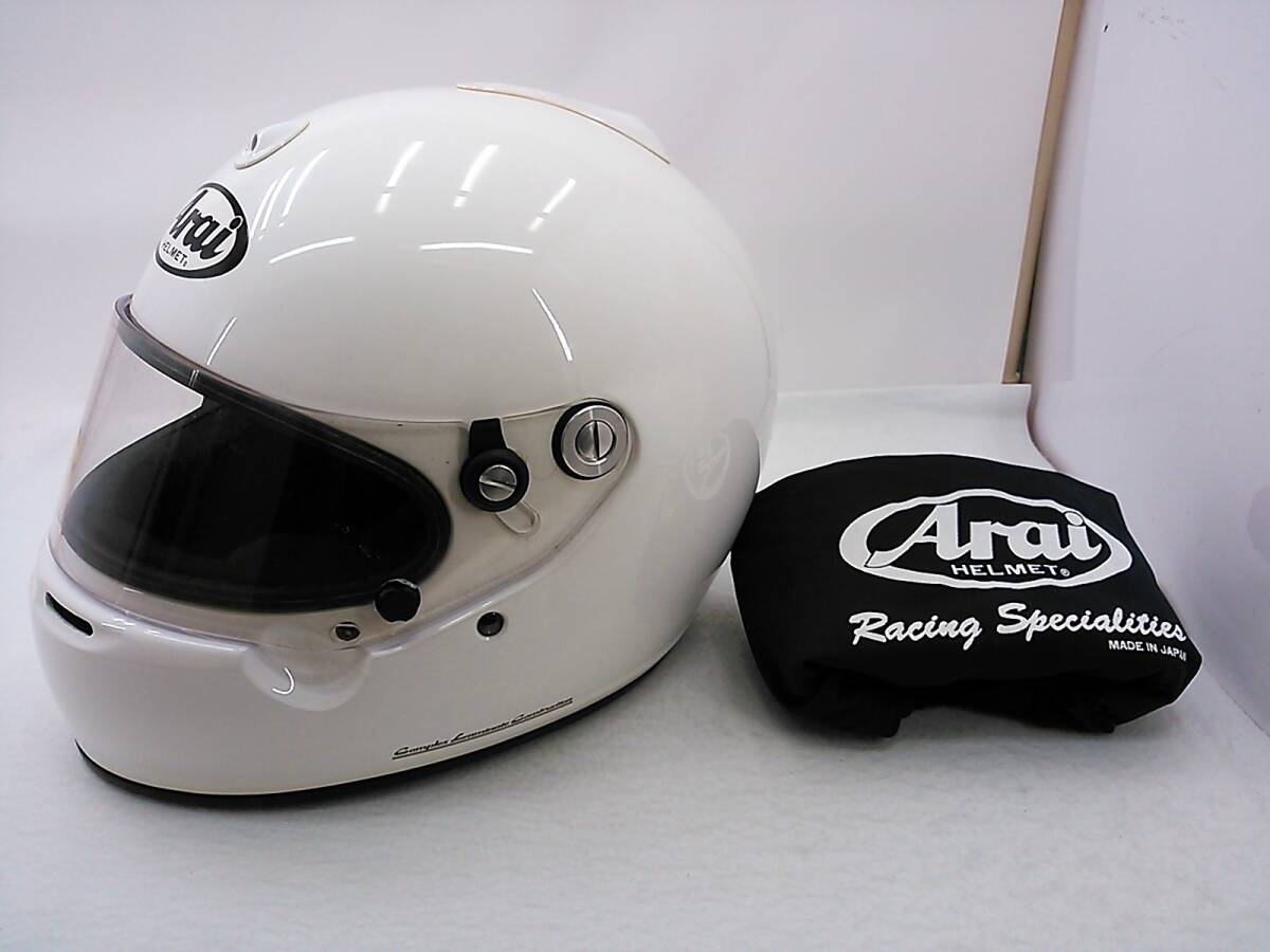 【送料無料】試着程度 保管品 良品 Arai アライ GP-5S ホワイト Mサイズ 57-58cm 4輪用 カート フルフェイスヘルメットの画像1