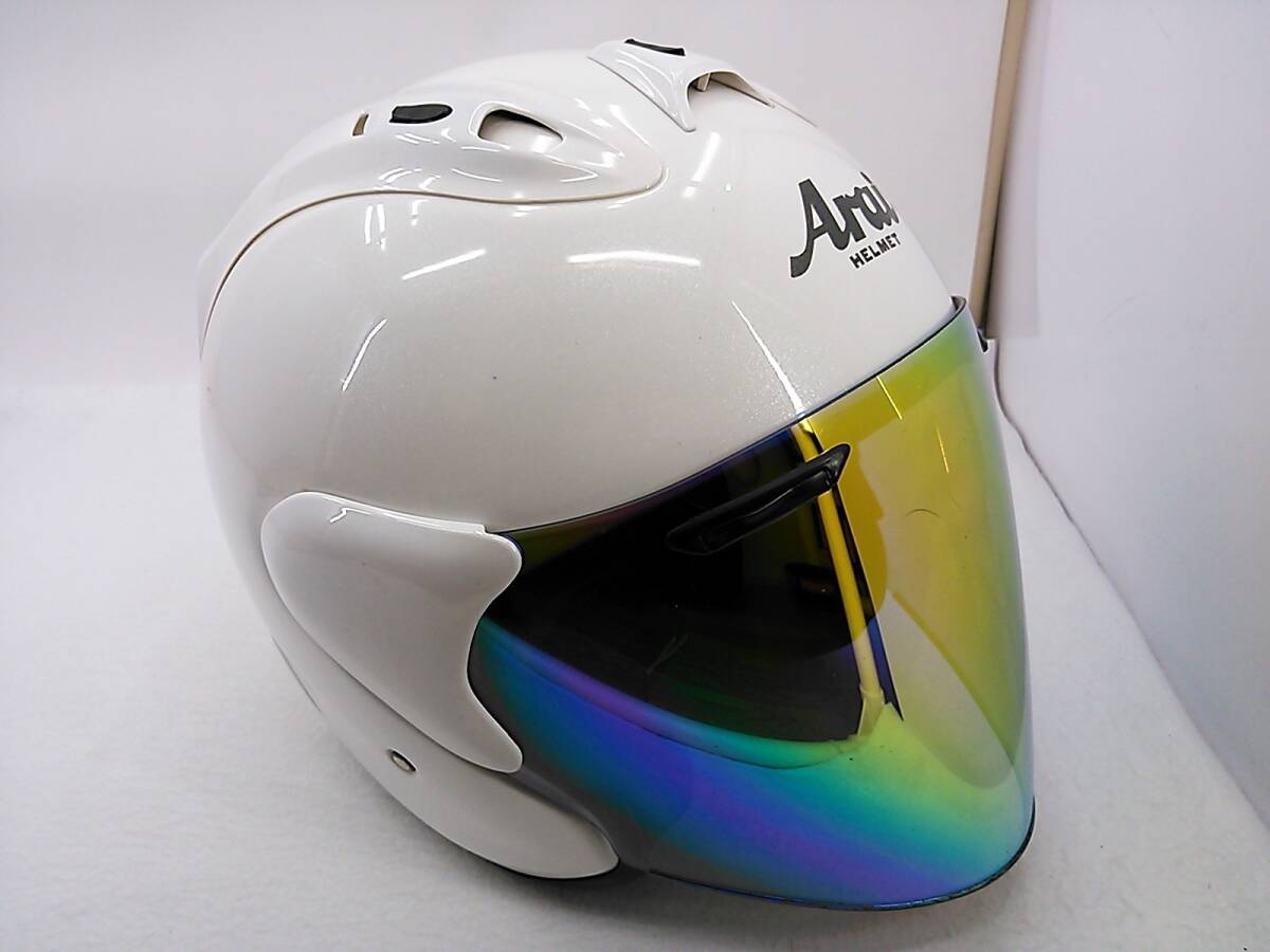 【送料無料】良品 Arai アライ SZ-Ram4 GLASS WHITE グラスホワイト Mサイズ ミラーシールド付き ジェットヘルメット_画像6