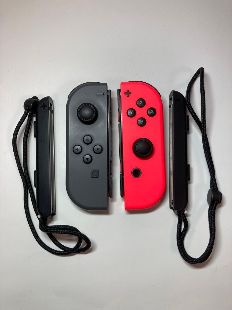 (ジャンク品)Nintendo Switch Joy-Con ジョイコン グレー　ネオンレッドセット　ストラップ付き