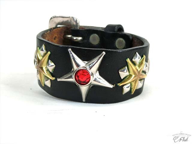  Wolf`s head WOLF\'S HEAD Wacko Maria Star studs leather bracele bangle black