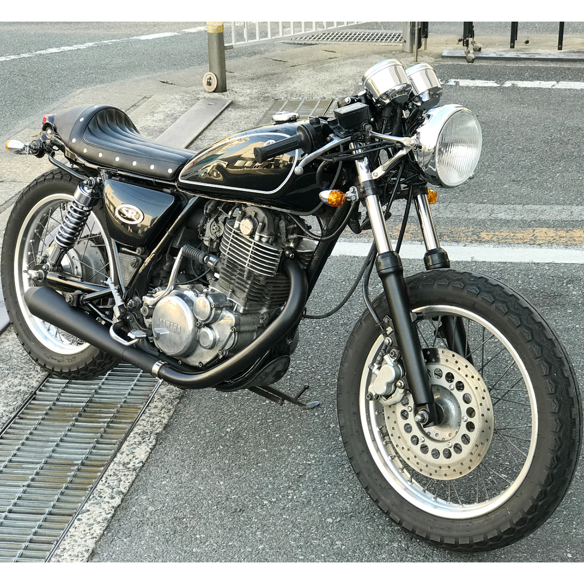 BigOne 専用設計 cafe SR400 SR500 シート カフェ レーサー シングル タックロール 2H6 1JR RH01J 2J2 1JN 茶/黒 ブラウン ブラック_画像9