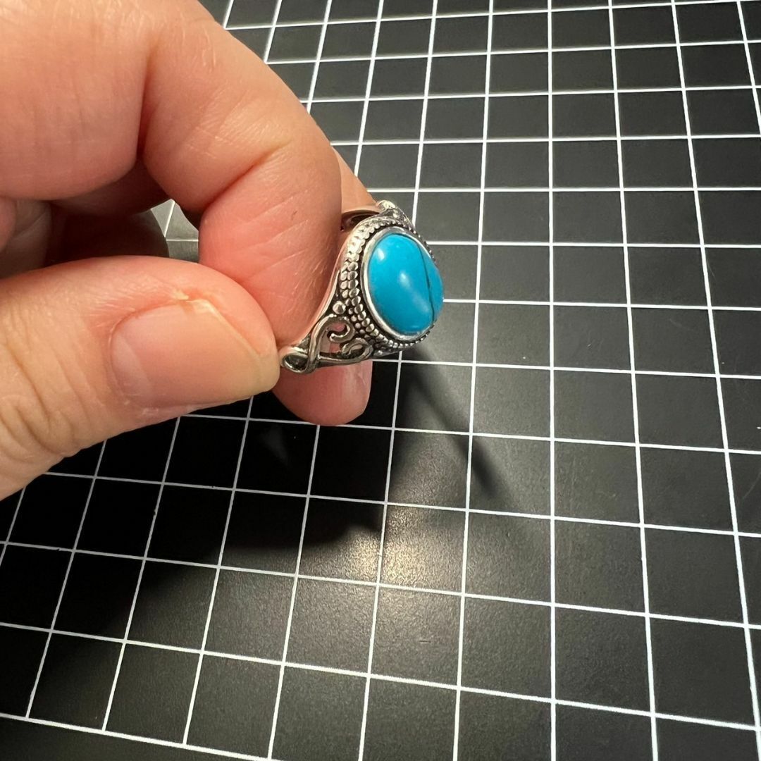 A601 匿名配送 指輪 レディース ターコイズ レトロ リング s925 シルバー フリーサイズ サイズ調節可能 ブルー 青