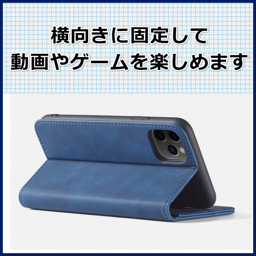 iPhone14 アイフォン 手帳型 スマホ ケース カバー レザー ブルー シンプル ポケット_画像5