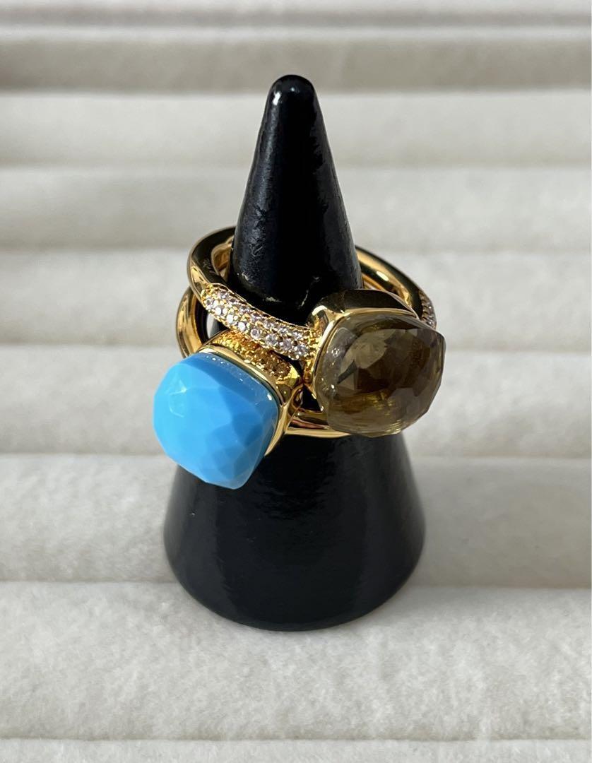 051ブルー×ゴールドキャンディーリング指輪ストーン ポメラート風ヌードリング