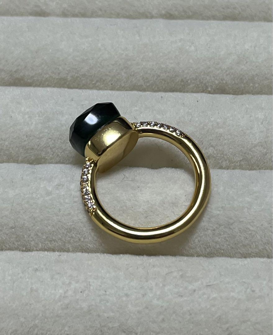 019緑×ゴールドキャンディーリング指輪ストーン ポメラート風ヌードリング
