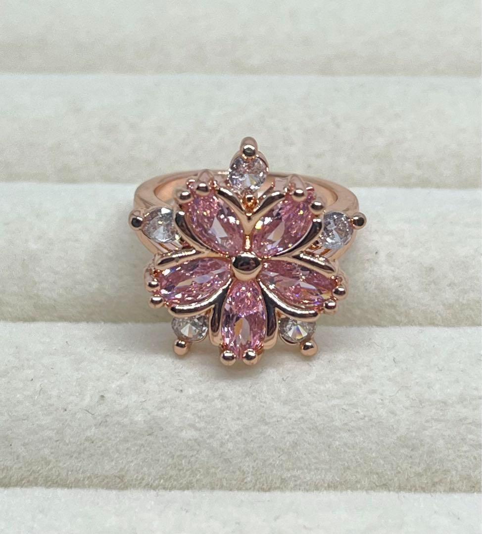 105b10桜　花　ピンクリング　指輪　韓国アクセサリー　ジュエリー　ジルコニア