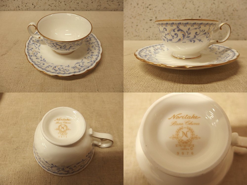 0240329w【Noritake NINFA LAGUNA サロンセット カップ＆ソーサー5客プレート1枚セット】ノリタケ/蔦文様/金彩/未使用保管品の画像4