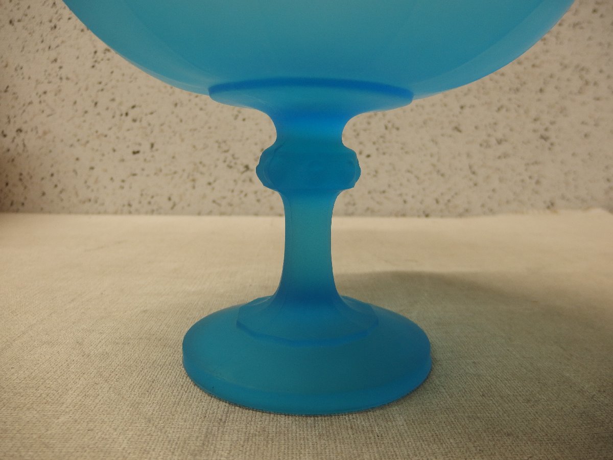 0240108w【INDIANA GLASS 脚付きフルーツ皿 インディアナガラス Garland Bowl】φ21.5×高さ19.5cm程/ブルー/SatinMist Blue/ビンテージ_画像5