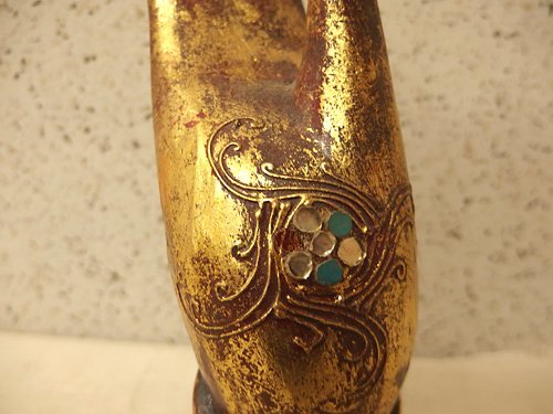 0240308s[ wooden? hand objet d'art ornament Buddhism? gold group ]H37cm degree / hand made miscellaneous goods / secondhand goods / sculpture?