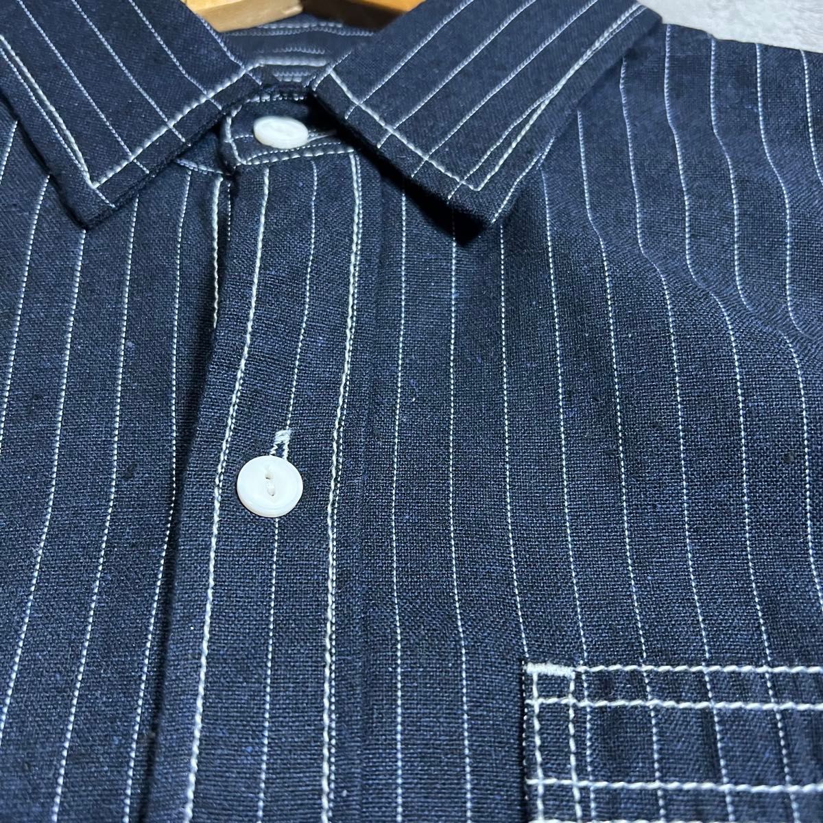 ●新品　ウォバッシュ　ストライプ　シャツ　コットン　アメカジ　ワーク　XL インディゴ　濃紺　ネイビー 長袖シャツ ワークシャツ