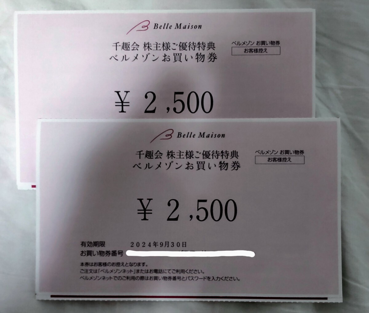 千趣会 株主優待券 5000円分(2500円×2) ベルメゾン 有効期限2024/9/30の画像1