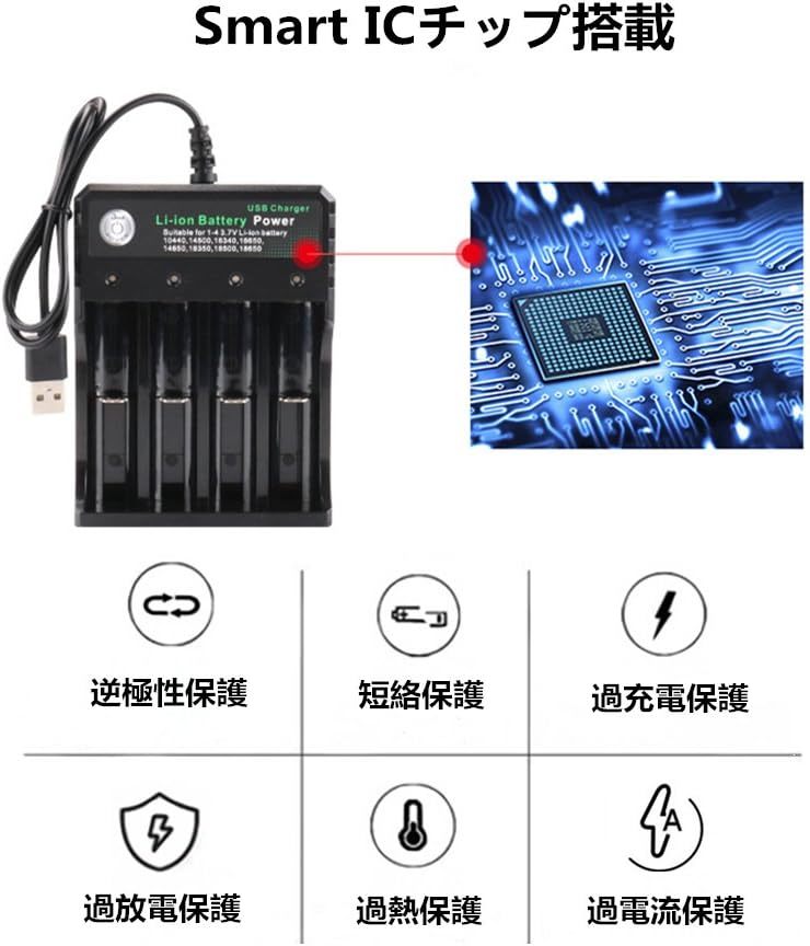 4本 SHEAWA 電池充電器 リチウムバッテリー充電器 18650 USB充電器 4本同時に充電 リチウムイオン電池適用_画像3