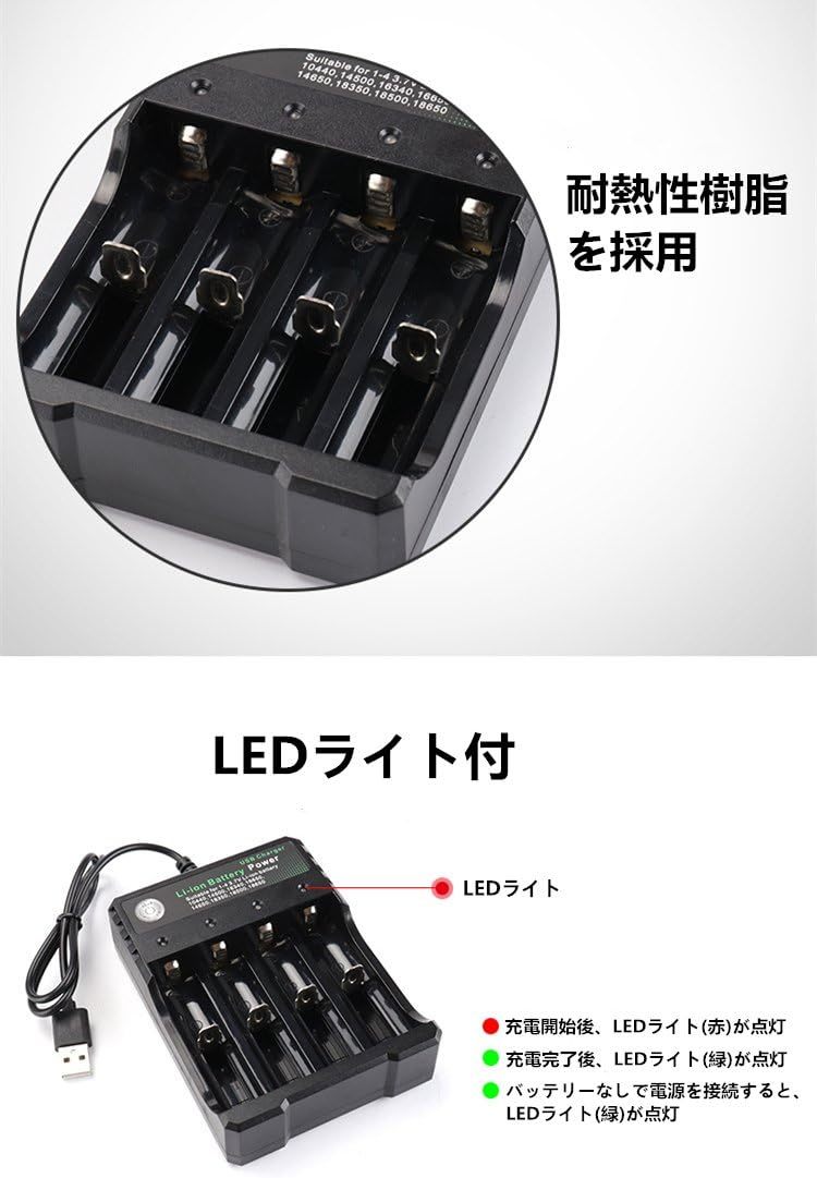 4本 SHEAWA 電池充電器 リチウムバッテリー充電器 18650 USB充電器 4本同時に充電 リチウムイオン電池適用_画像4