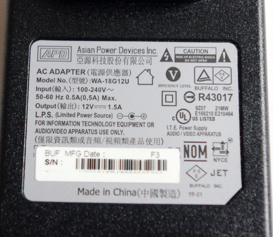 ★動作確認済 バッファロー 純正 ACアダプタ 12V 1.5A センターピンなし 汎用 WA-18G12U BUFFALO #3796 -4_画像2